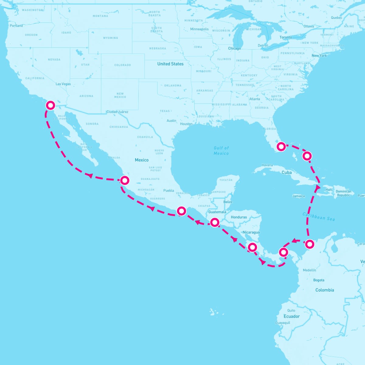 MS Zaandam itinerary map for January 4, 2024 (15 nights)