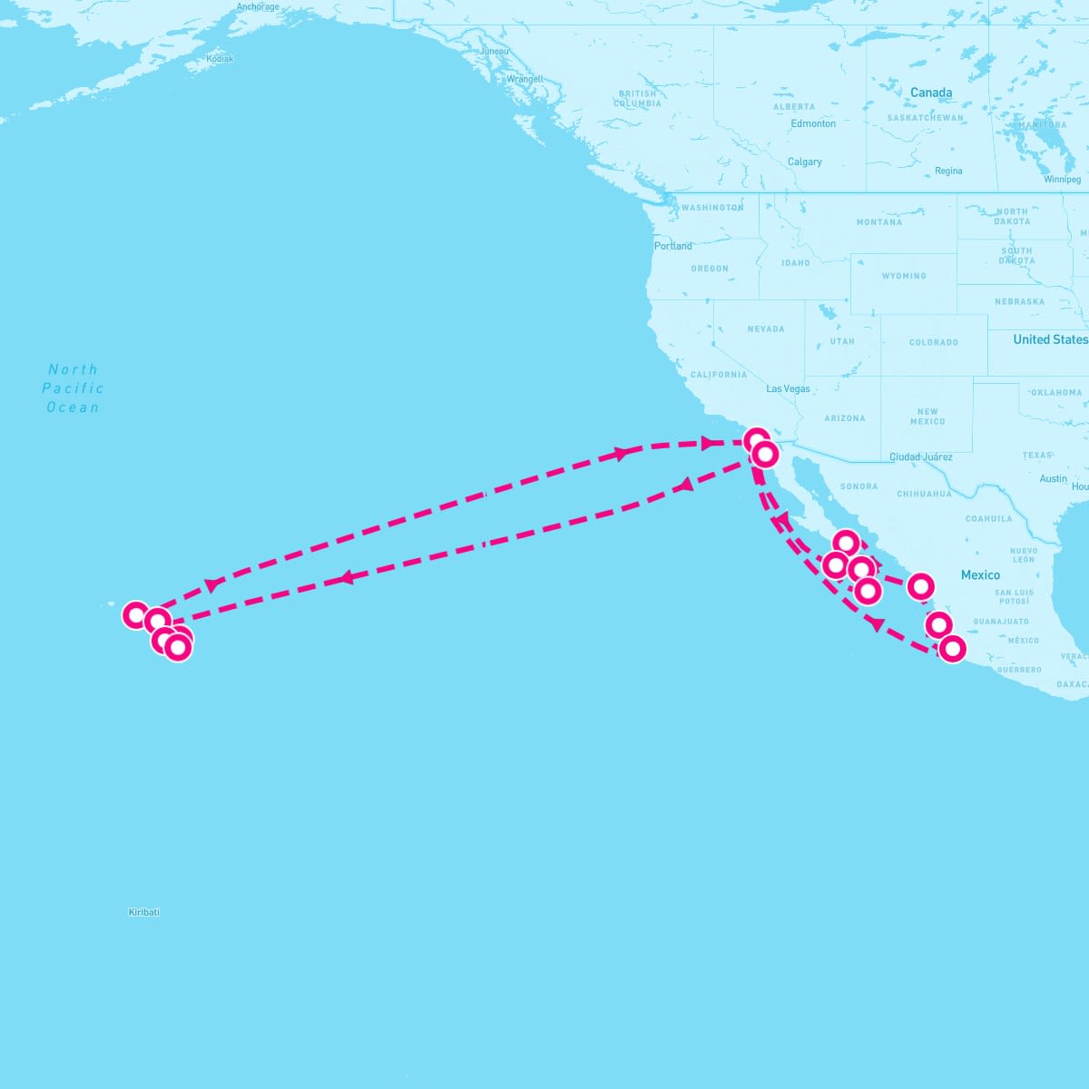 MS Zaandam itinerary map for December 7, 2024 (27 nights)