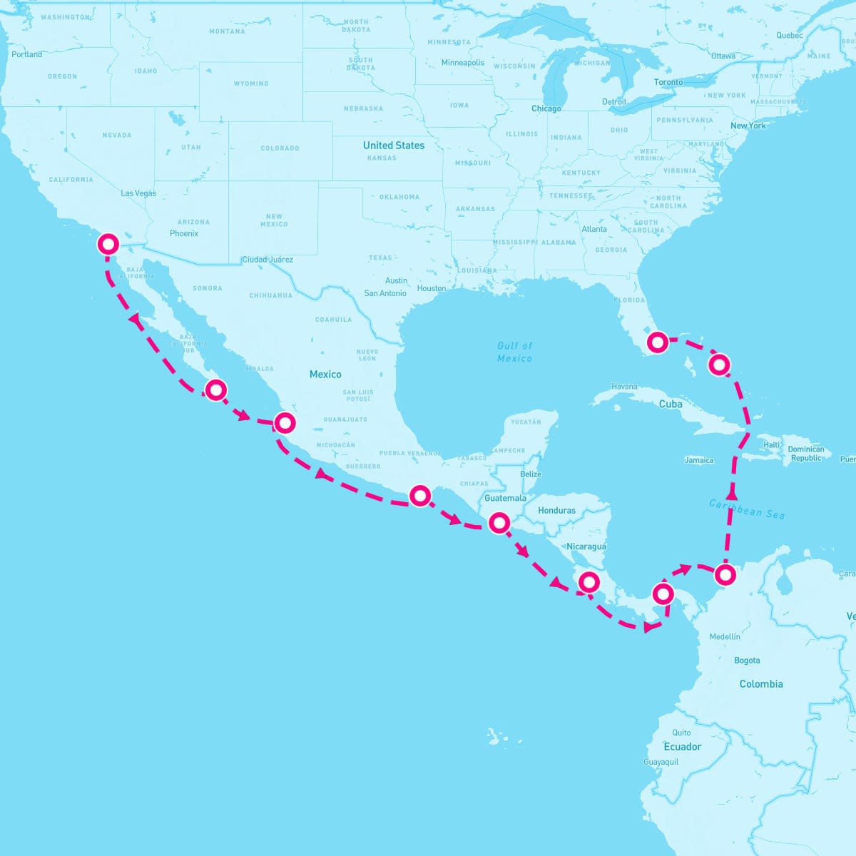 MS Zaandam itinerary map for January 3, 2025 (15 nights)