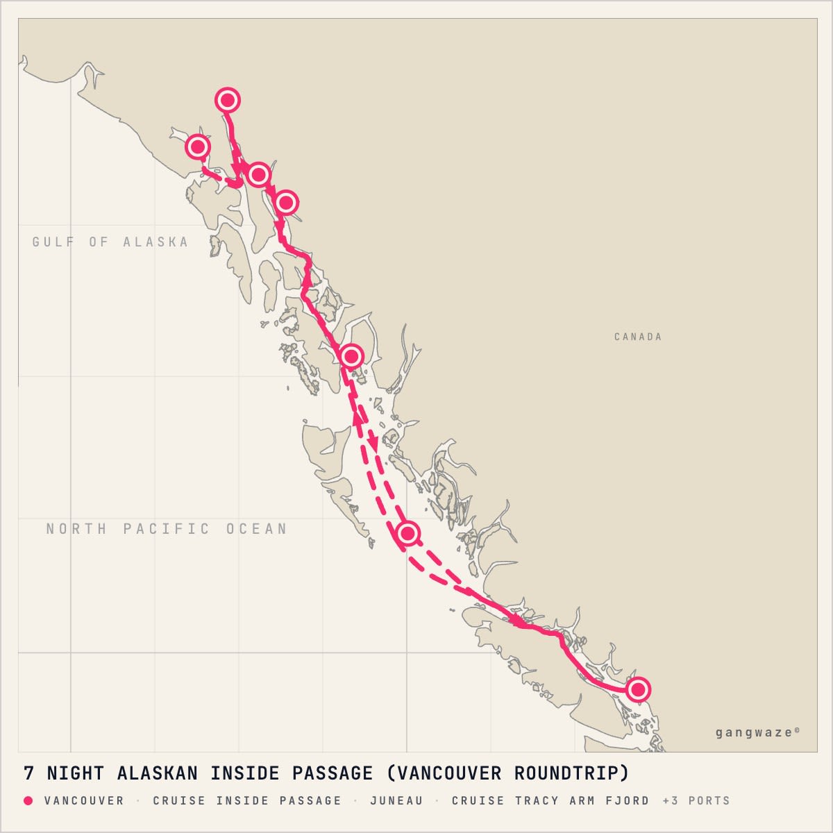 MS Zaandam itinerary map for May 31, 2028 (7 nights)