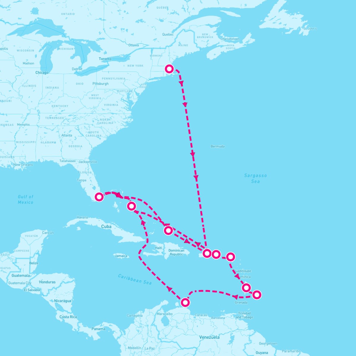 MS Zuiderdam itinerary map for October 18, 2025 (21 nights)