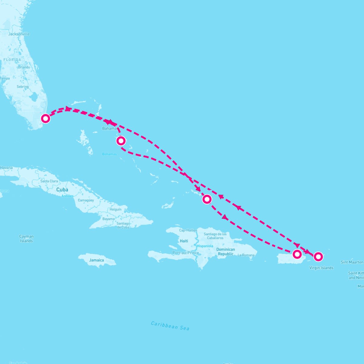 MS Zuiderdam itinerary map for January 17, 2026 (7 nights)