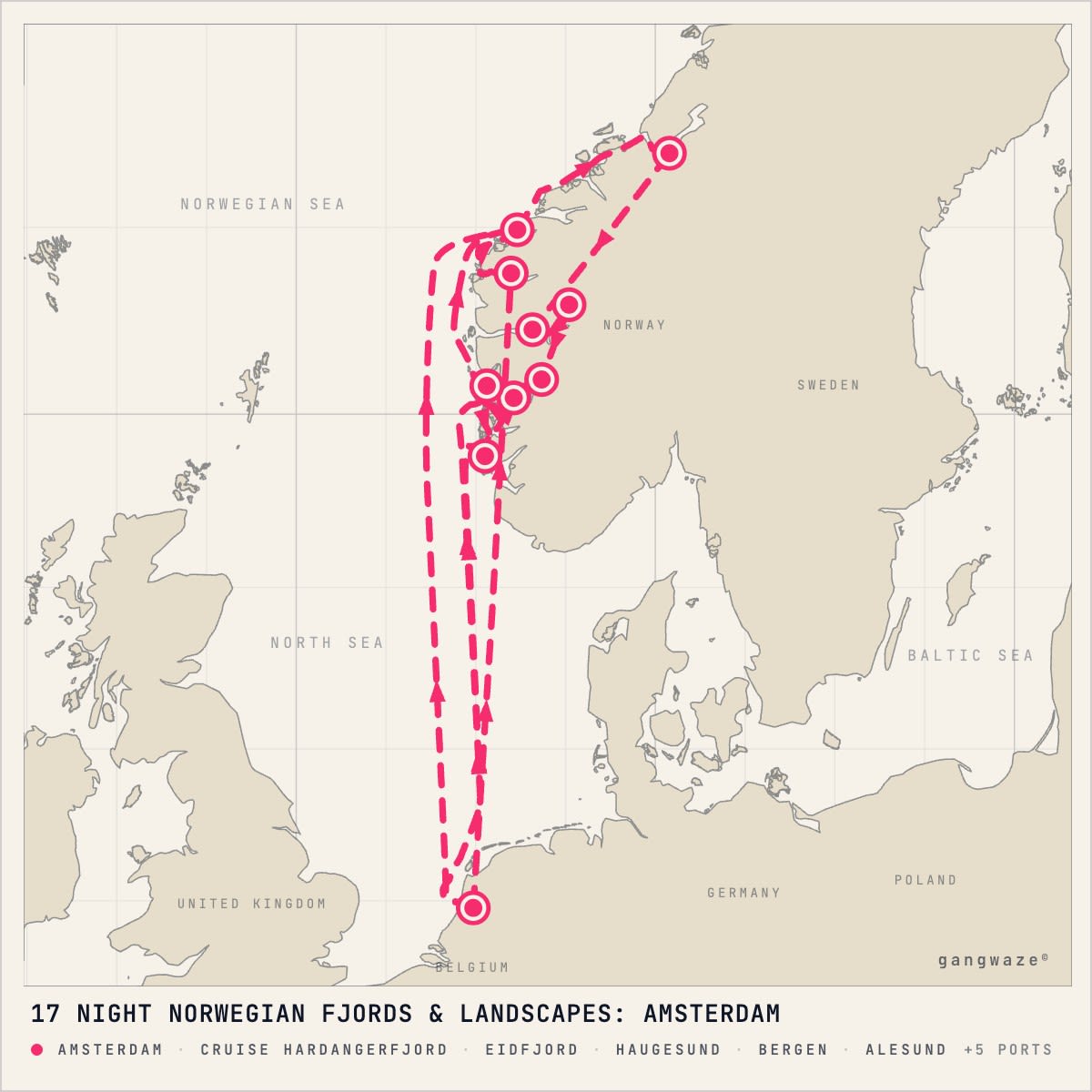 MS Zuiderdam itinerary map for June 3, 2028 (17 nights)