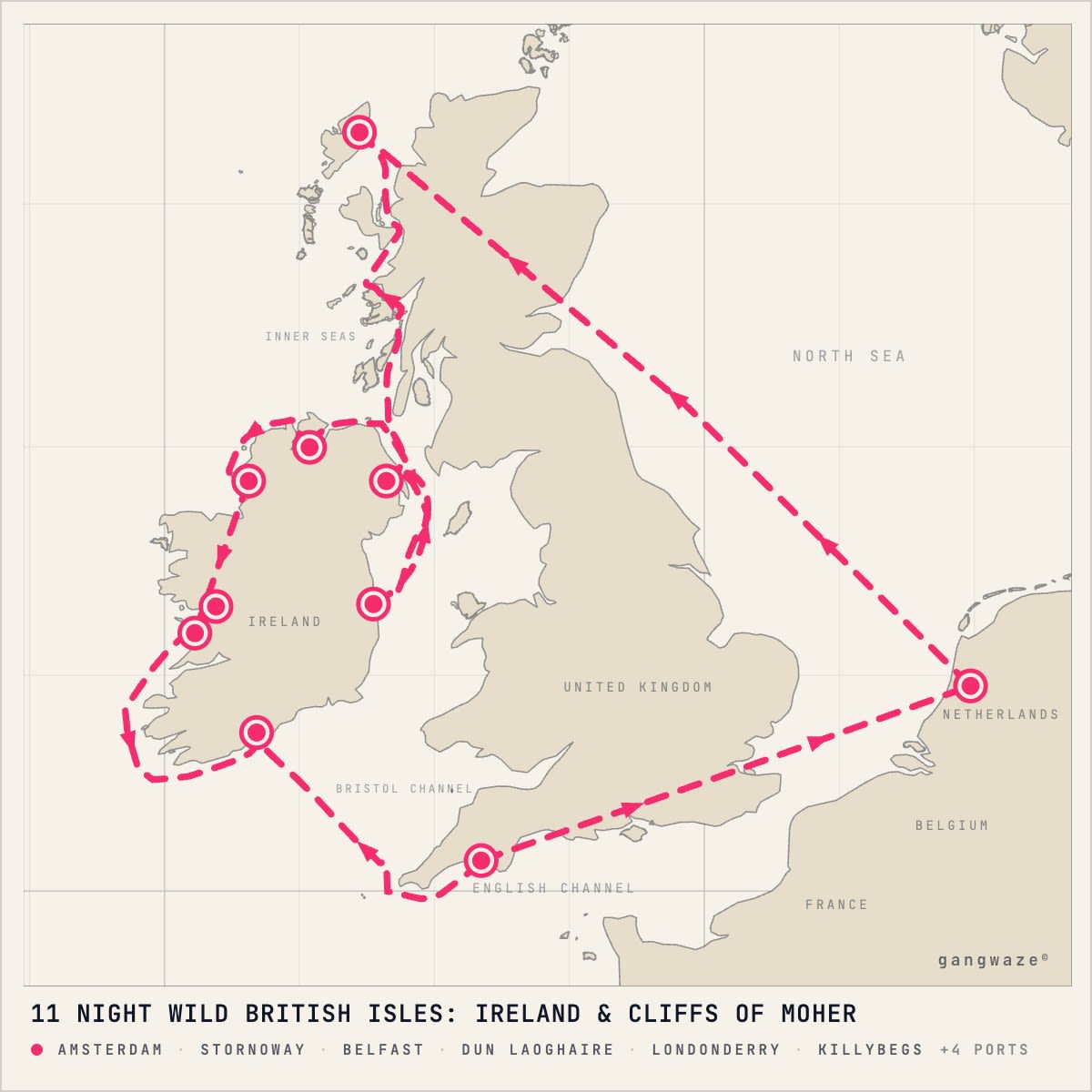 MS Zuiderdam itinerary map for June 20, 2028 (11 nights)
