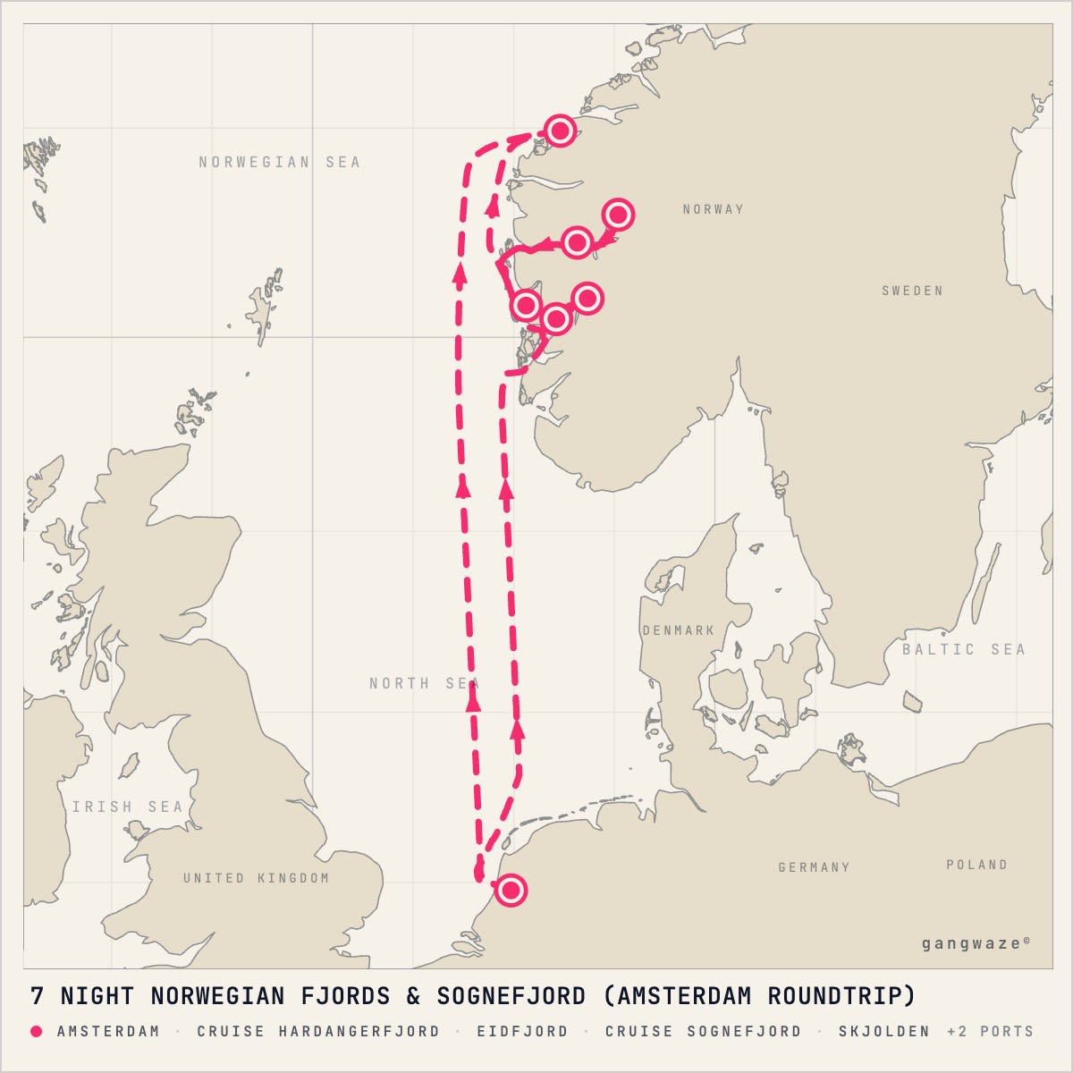 MS Zuiderdam itinerary map for July 15, 2028 (7 nights)